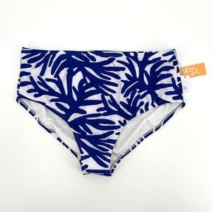 Kona Sol Blue White Abstract Coral High Waist Bikini Bottoms Plus Size 2X NEW